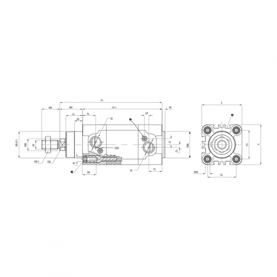 Пневмоцилиндр 32х160 Aignep XH0320160, двустороннего действия амортизированный с магнитным кольцом